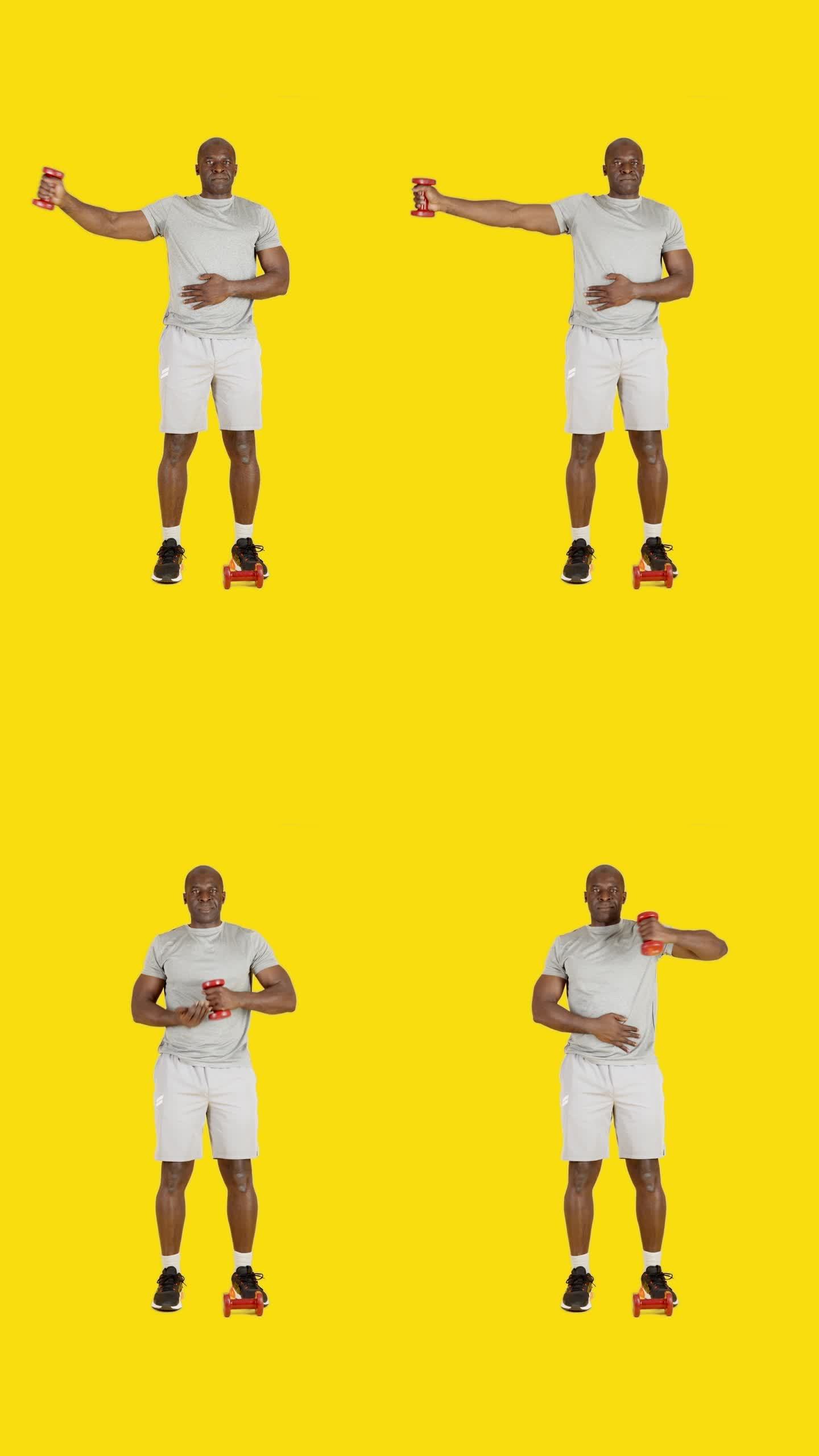 非洲男子用哑铃做肱三头肌侧伸练习