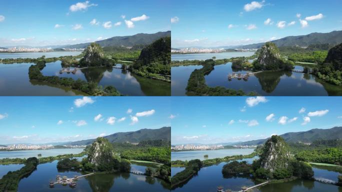中国七星洞鸟瞰图肇庆城市航拍5A七星岩景