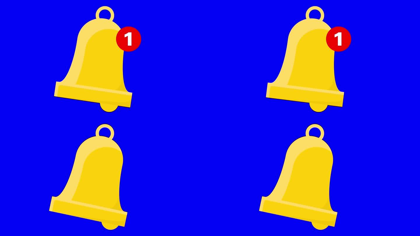 黄色钟的2d动画，带有蓝色背景的消息通知点