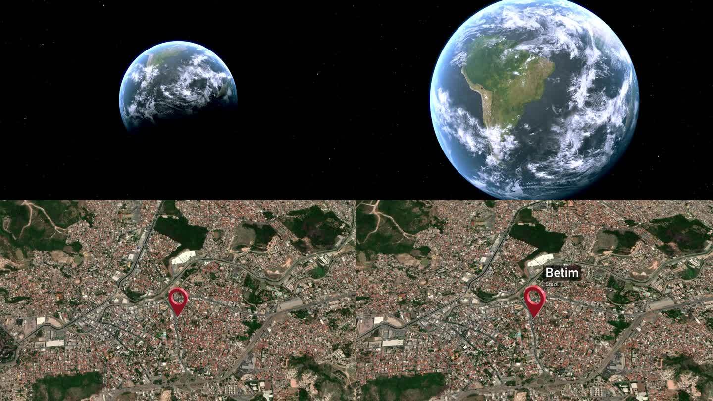 从太空到地球的贝提姆城市地图，巴西