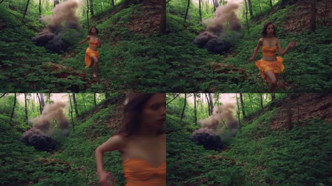 从森林大火中逃跑的童话女孩