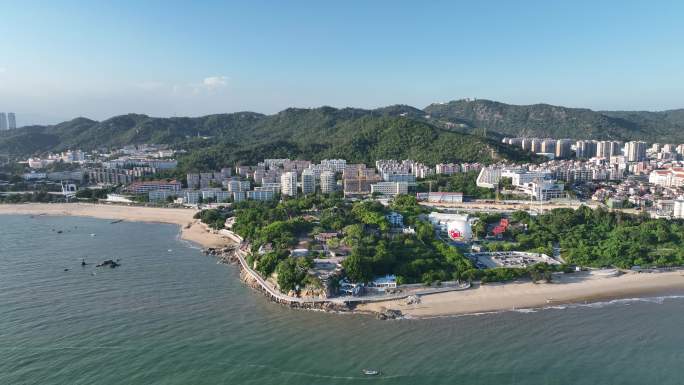 厦门胡里山炮台航拍海岸线风光海边城市景观