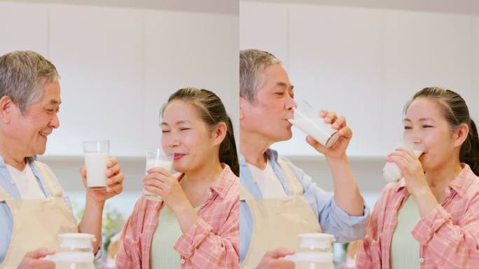 亚洲的老年夫妇喝牛奶