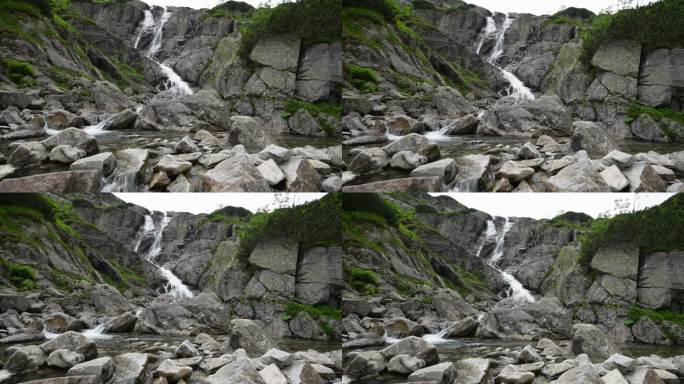 波兰高塔特拉山脉的大锡克拉瓦瀑布。波兰最大的瀑布。水流从岩石上滑落，史诗般的高山镜头。