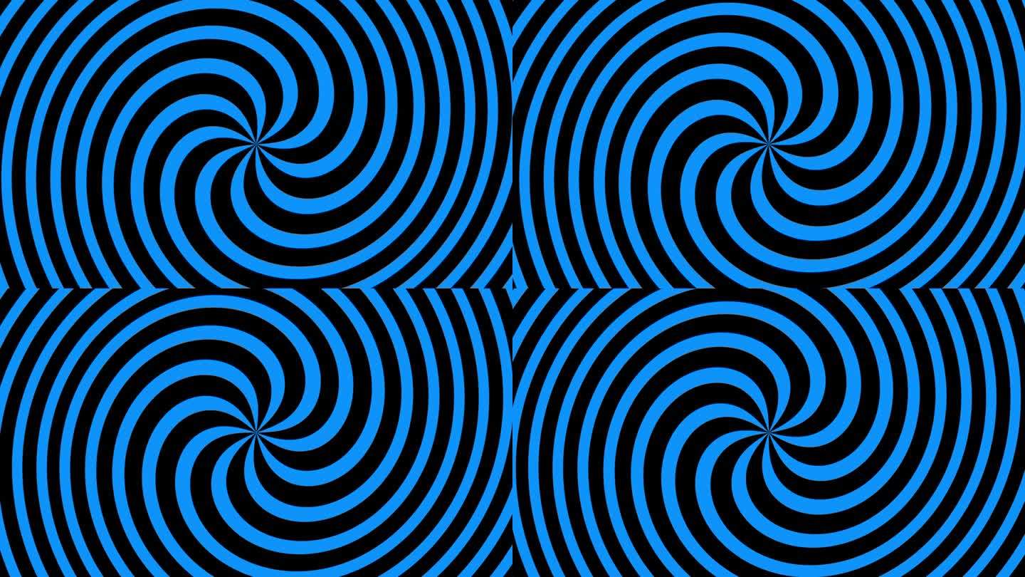旋转蓝色在黑色bg霓虹灯圆点技术动画背景，旋转万花筒漩涡动画背景的标志和标题