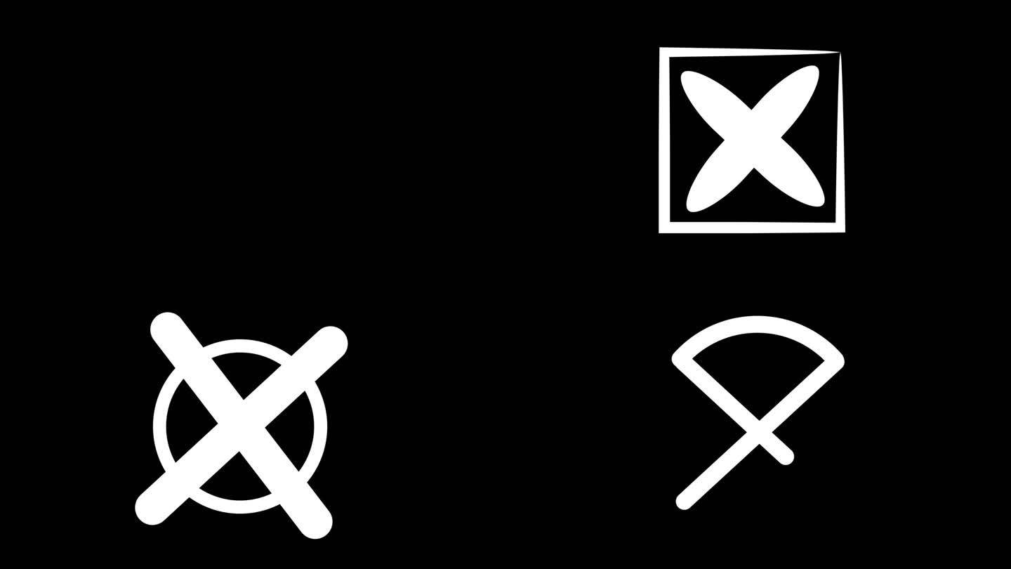 x形状动画与孤立的黑色背景和几个动画风格的集合