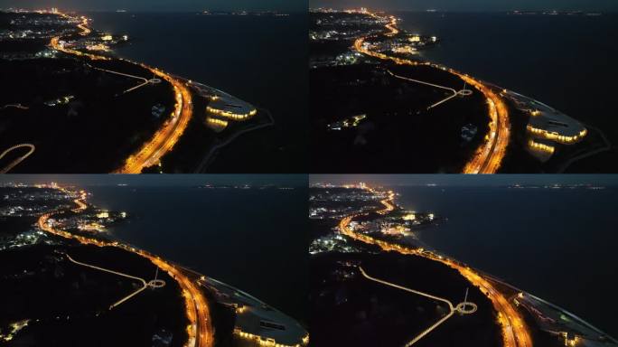 厦门环岛南路夜景公路航拍沿海公路海边公路