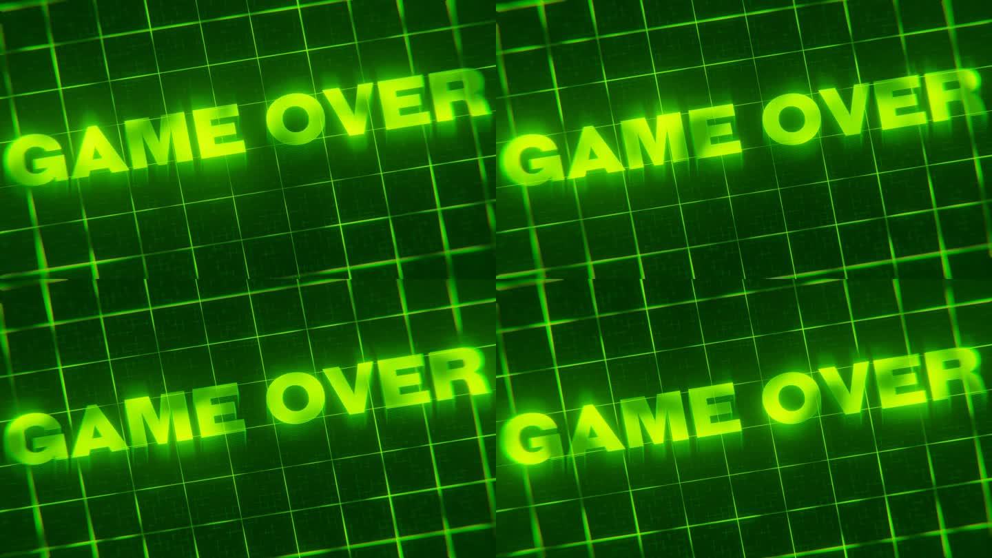 3D渲染动画的单词“GAME OVER”隔离在绿色的网络背景