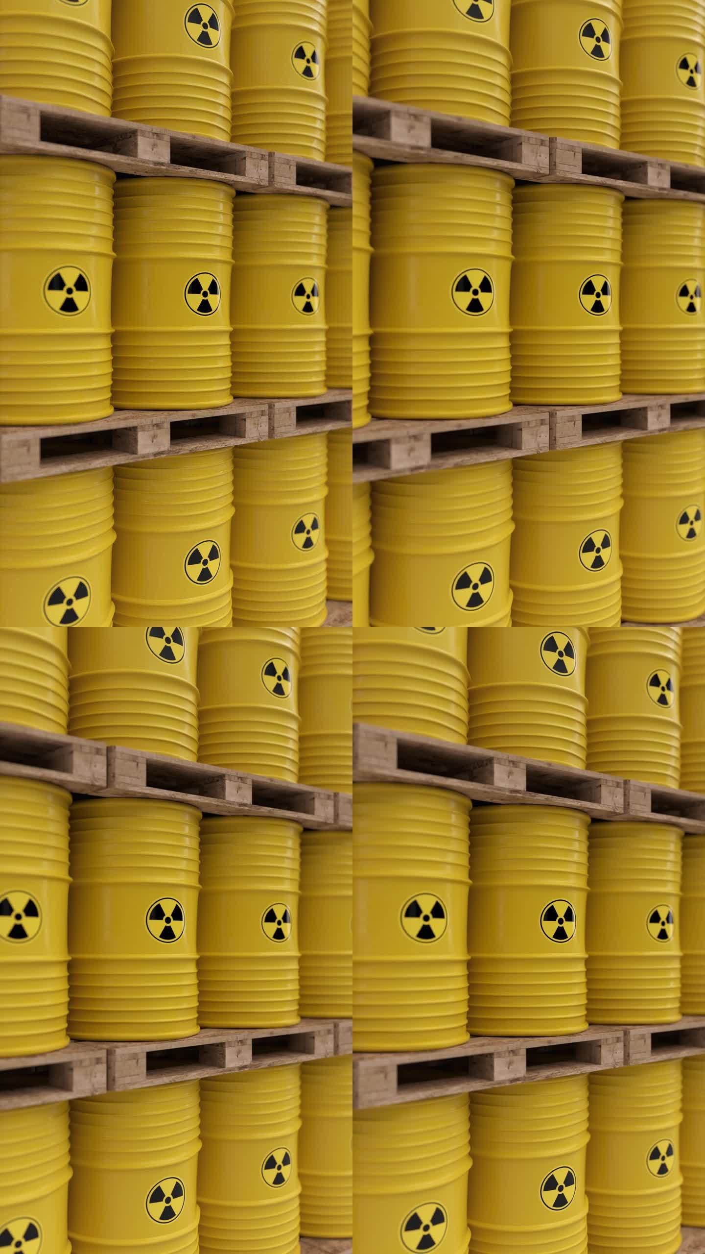 装有放射性废物的黄色桶的循环动画