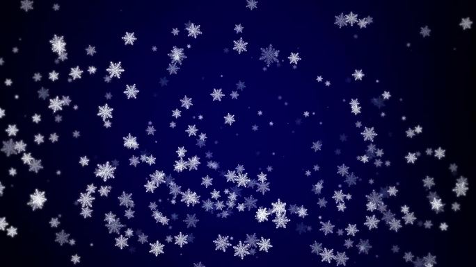 冬天的雪花缓缓落下一片蓝色，喜庆的雪花在冬天的蓝色背景上