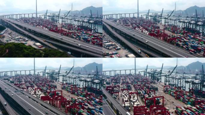 集装箱码头的集装箱，贸易和工业中国香港。无人机俯视图航拍