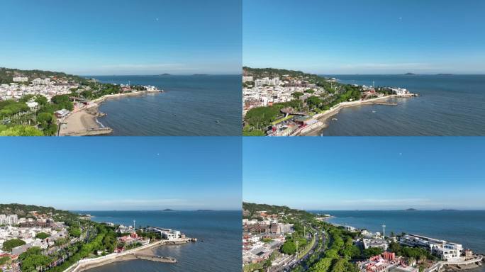 厦门海岸线航拍海边沙滩风景珍珠湾海滨浴场