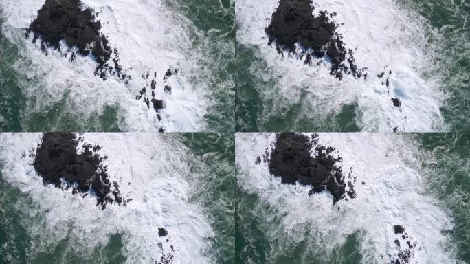 无人机拍摄的巨浪撞击珊瑚礁的画面