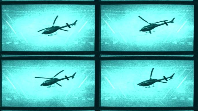现代显示屏与未来的效果显示直升机全息图