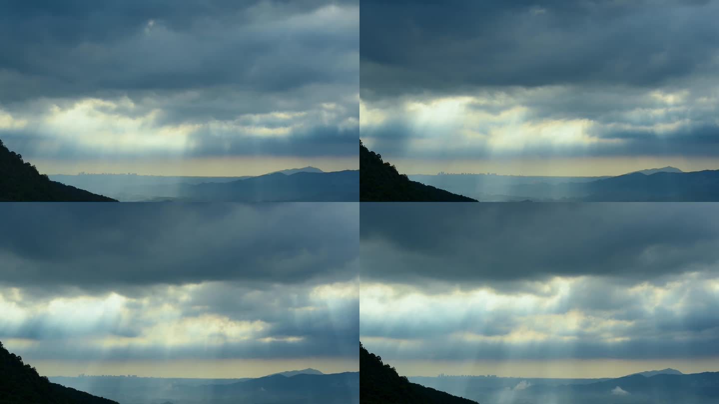 捕捉光:黄昏的光线在山的千变万化的云。