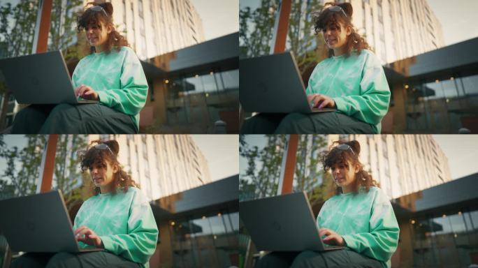 年轻的白人女性社交媒体经理使用笔记本电脑远程为科技创业公司工作。职业女性完成任务，创建内容计划，写电
