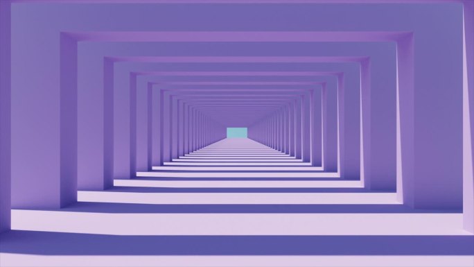慢飞相机通过浅紫色方形拱形通道的三维渲染