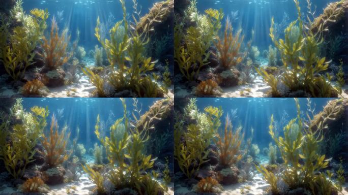 海底海藻植物近照热带鱼群海洋大海野生动物