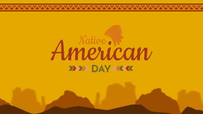 美国土著日动画文本手写。伟大的视频介绍4K镜头和使用作为美国印第安人日活动的卡片