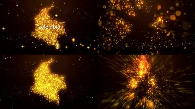 抽象运动揭示金橙色发光闪亮模糊焦点故事火花点马赛克粒子哥伦比亚地图w.o标签文本