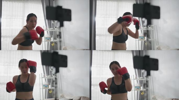 女性在家里用在线课程锻炼
