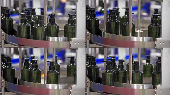 现代化妆瓶厂自动化生产线。