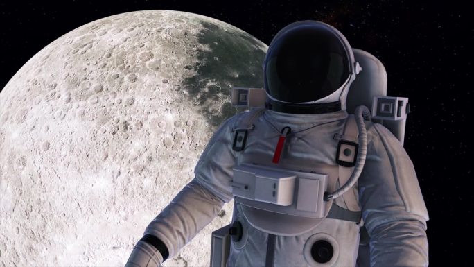 宇航员和月球未来空间站科技感太空宇航员三