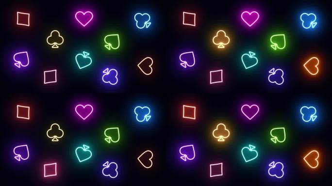 四张牌的霓虹动画适合红心，黑桃，钻石和俱乐部形状