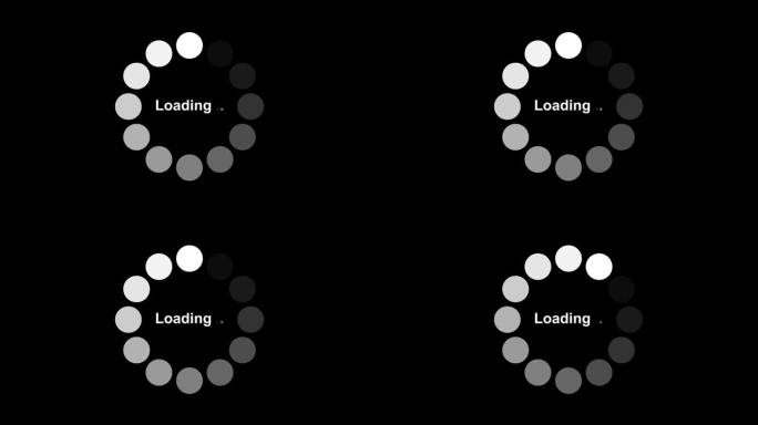 在带有alpha通道的黑色透明背景上加载圆形动画，网页界面或应用程序界面的元素动画，搜索，更新和缓冲