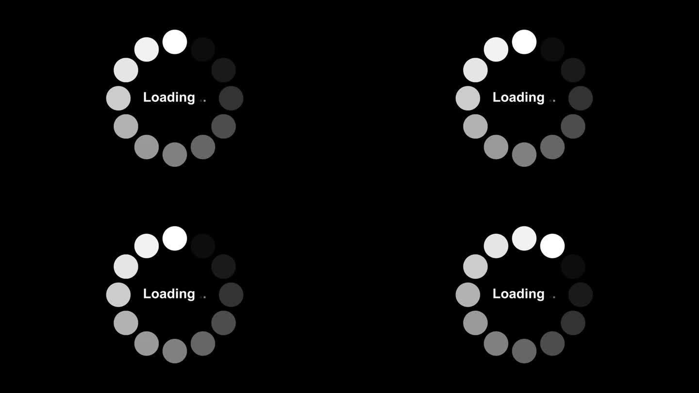 在带有alpha通道的黑色透明背景上加载圆形动画，网页界面或应用程序界面的元素动画，搜索，更新和缓冲
