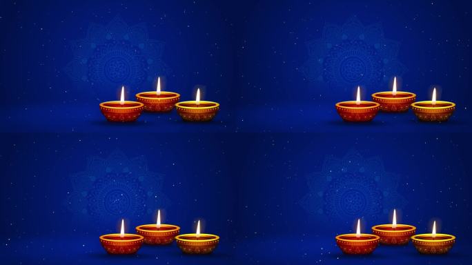 4K在排灯节，印度的灯节，快乐的排灯节燃烧花灯。排灯节