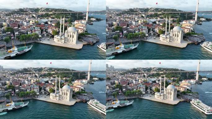 伊斯坦布尔,土耳其。伊斯坦布尔运河，大梅迪耶清真寺，博斯普鲁斯运河