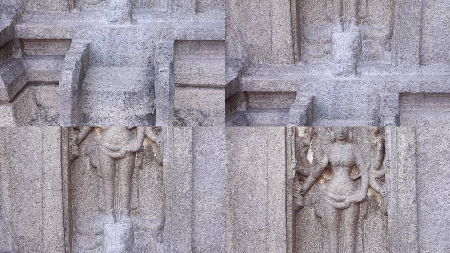 古印度古代手工雕刻的石头寺庙的起源。石雕。