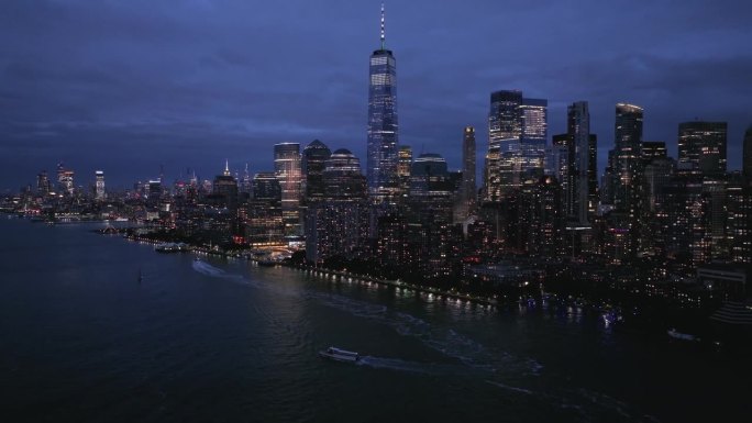 纽约夜景内透灯光CBD金融中心