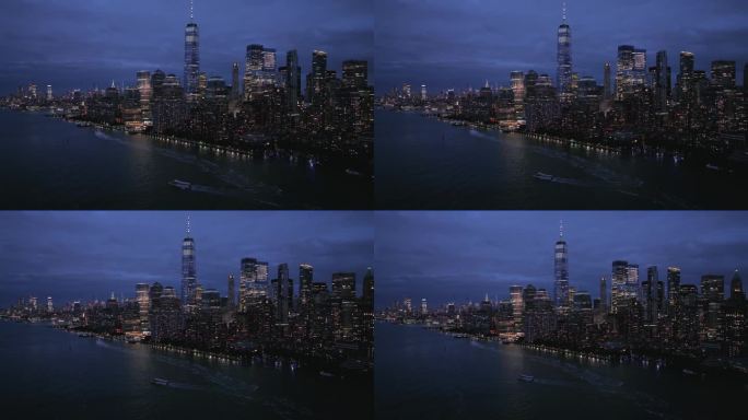 纽约夜景内透灯光CBD金融中心