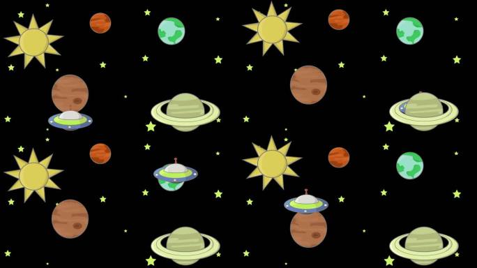 不明飞行物与行星一起在太空飞行的动画视频