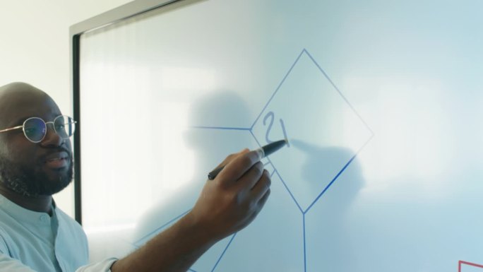 黑人男老师上课时在白板上写方程式