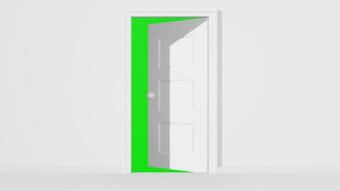 开门向外，门后绿幕，白开门带绿幕传送门，4K开门绿幕动画，3D渲染