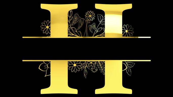 金字母H花卉交织图案动画，与ALPHA通道(透明背景)4K分辨率