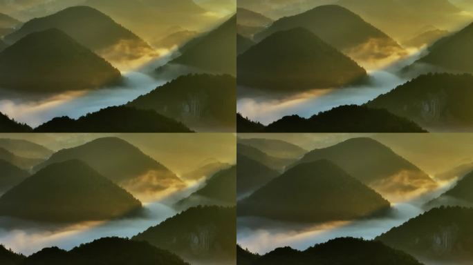 日出时有雾的山脉高山峰山脉连绵秋天
