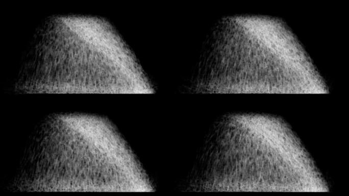 瀑布效果正面视图大尺寸强大的反弹右手和纯白的水在黑色的屏幕上