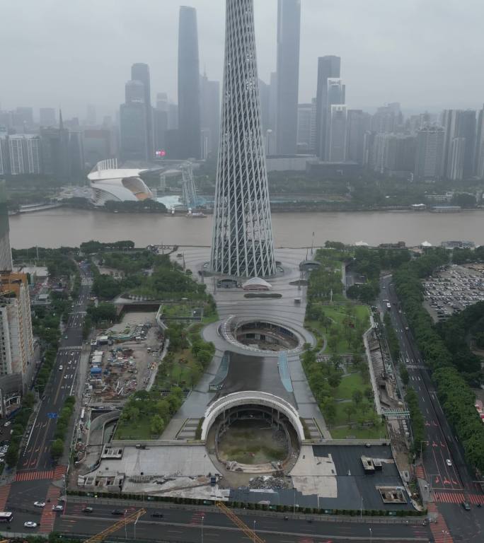 广州塔竖屏航拍城市建筑广州地标