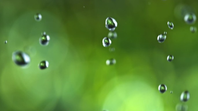 雨滴落在绿色的背景上