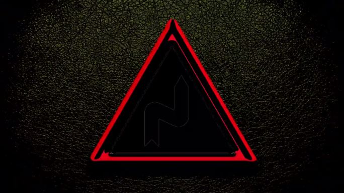在黑色背景上闪烁的“双弯”符号、标志、标记或警告的动画