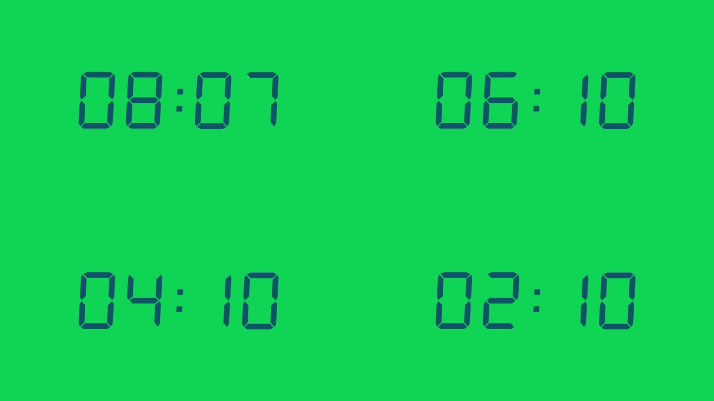 10秒4位数字哑光海军蓝数字倒计时定时器在绿色屏幕背景
