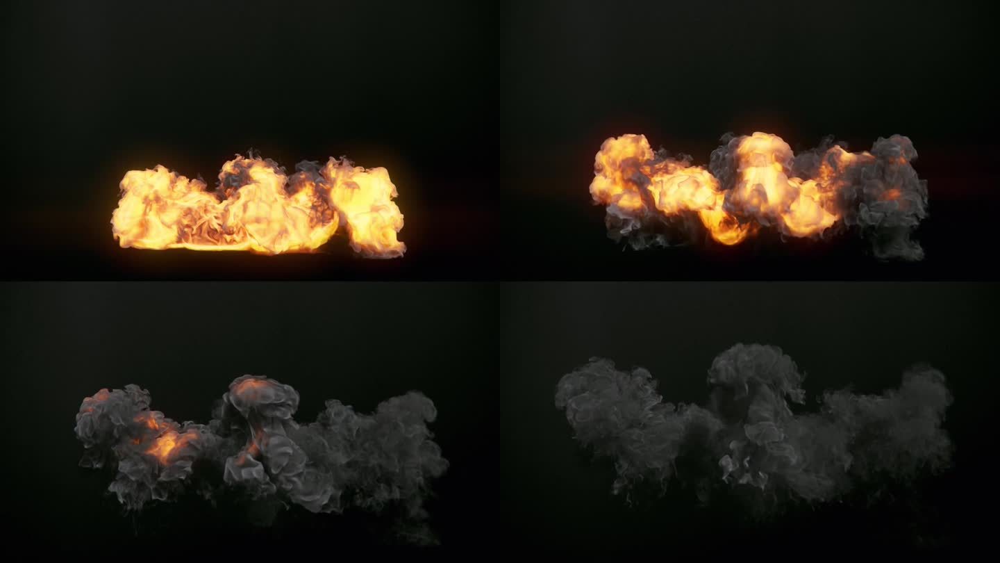 伴随着黑烟的慢动作火焰爆炸。艺术背景。3d渲染数字动画4K
