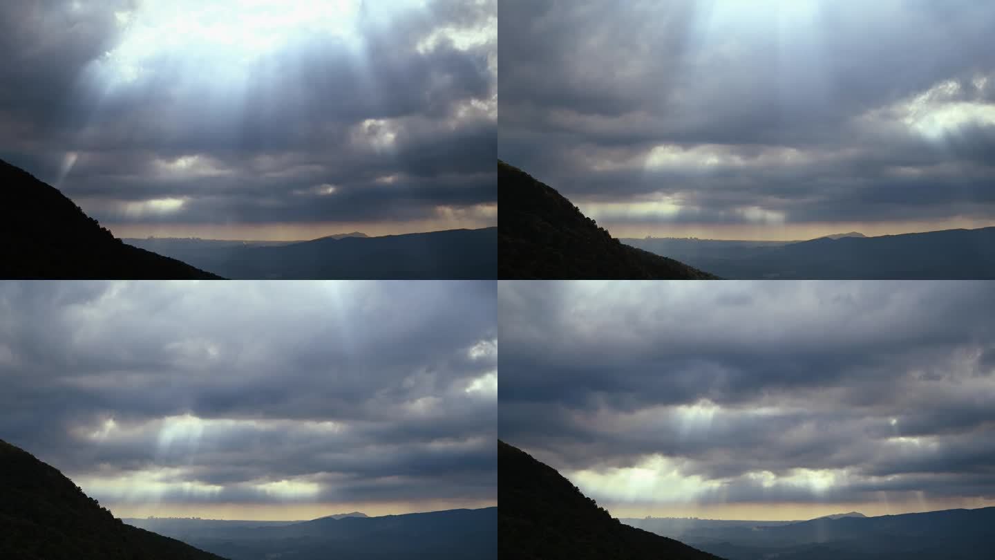 捕捉光:黄昏的光线在山的千变万化的云。