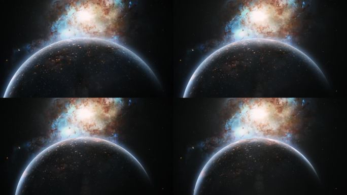 摘要外太空观不明外星行星与双类星体在遥远宇宙背景动画抽象科幻星系电影标题