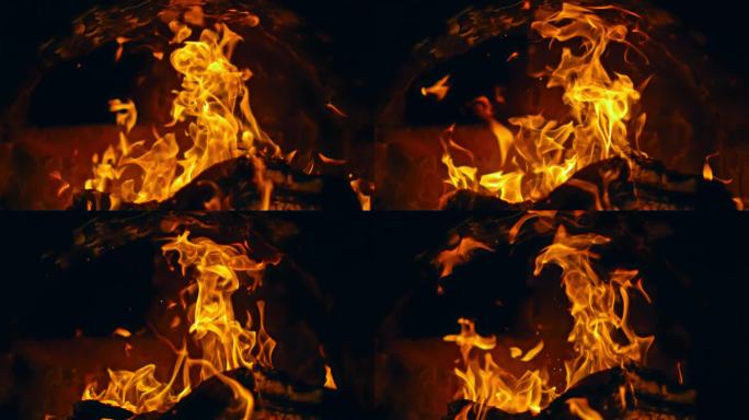 从传统砖炉里的柴火中喷出的火焰