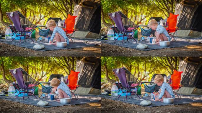 小男孩在暑假野营小男孩在暑假野营
